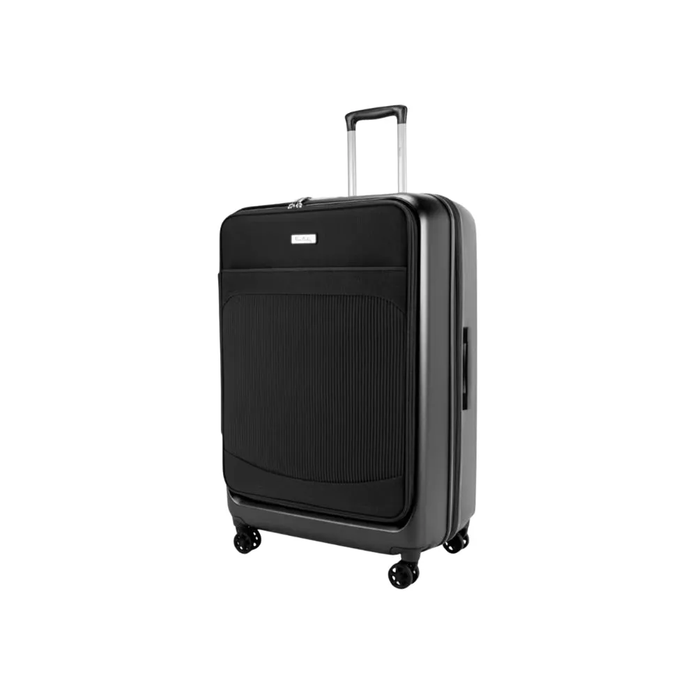 Genoa Hybrid Suitcase Set of 3, Hard Case with Front Soft Pocket in Black