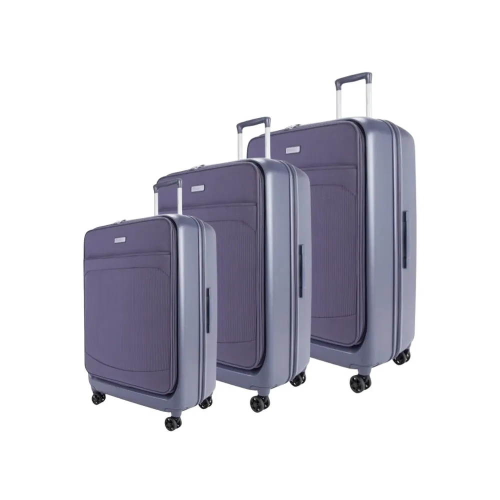 Genoa Hybrid Suitcase Set of 3, Hard Case with Front Soft Pocket in Black