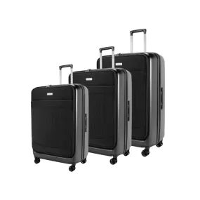 Genoa Hybrid Suitcase Set of 3, Hard Case with Front Soft Pocket in Black