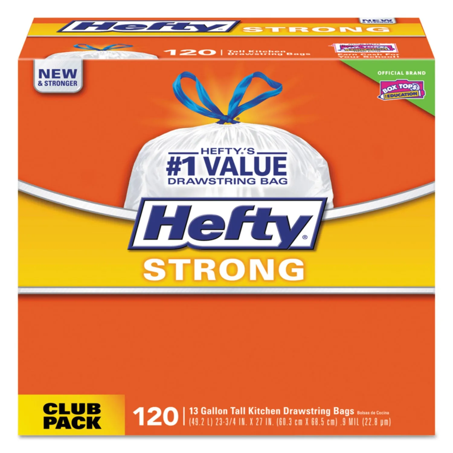 Hefty Strong Tall Kitchen Drawstring Bags, 13 Gal, 0.9 Mil, 23.75" X 27", White, 360/Carton - PCTE84562CT