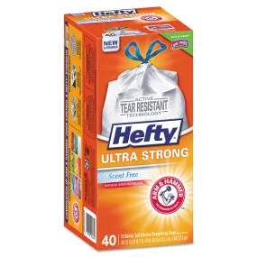 Hefty Ultra Strong Tall Kitchen And Trash Bags, 13 Gal, 0.9 Mil, 23.75" X 24.88", White, 40/Box - RFPE84638