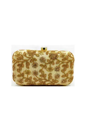 Incredible Party Style Fancy Fabric Cream Color Clutch Purses