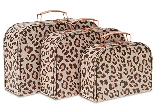 Jewelkeeper Paperboard Suitcases, Set of 3 – Nesting Storage Gift Boxes for Birthday Wedding Easter Nursery Office Decoration Displays Toys Photos – Leopard Print Design