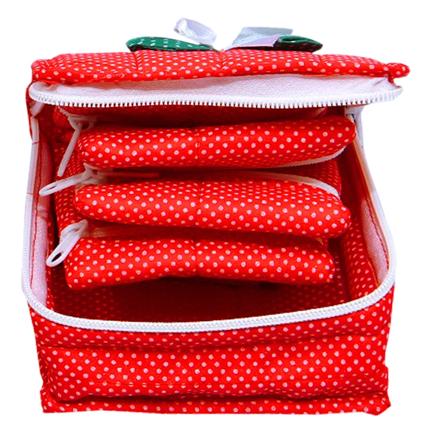 Kuber Industries Cotton Jewellery Pouch Cum Makeup Organiser Kit Set 2 Piece (Red)