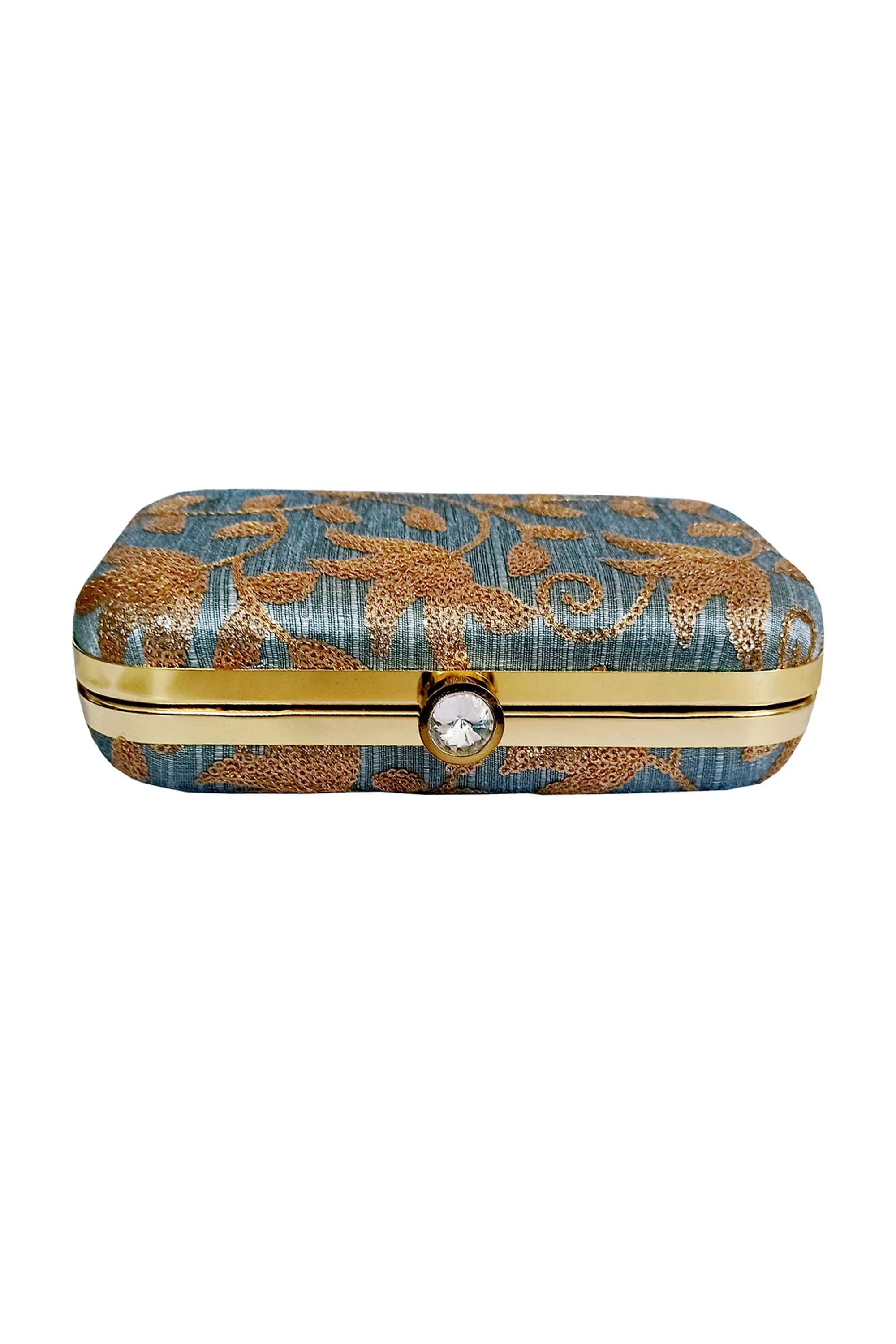 Mesmeric Light Cyan Color Party Style Clutch Purses In Fancy Fabric