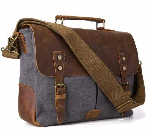 Messenger Bag Satchel Vintage Canvas Leather