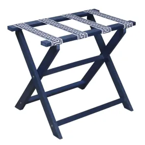 Navy Straight Leg ECO Luggage Rack with 4 White and Navy Greek Key Straps