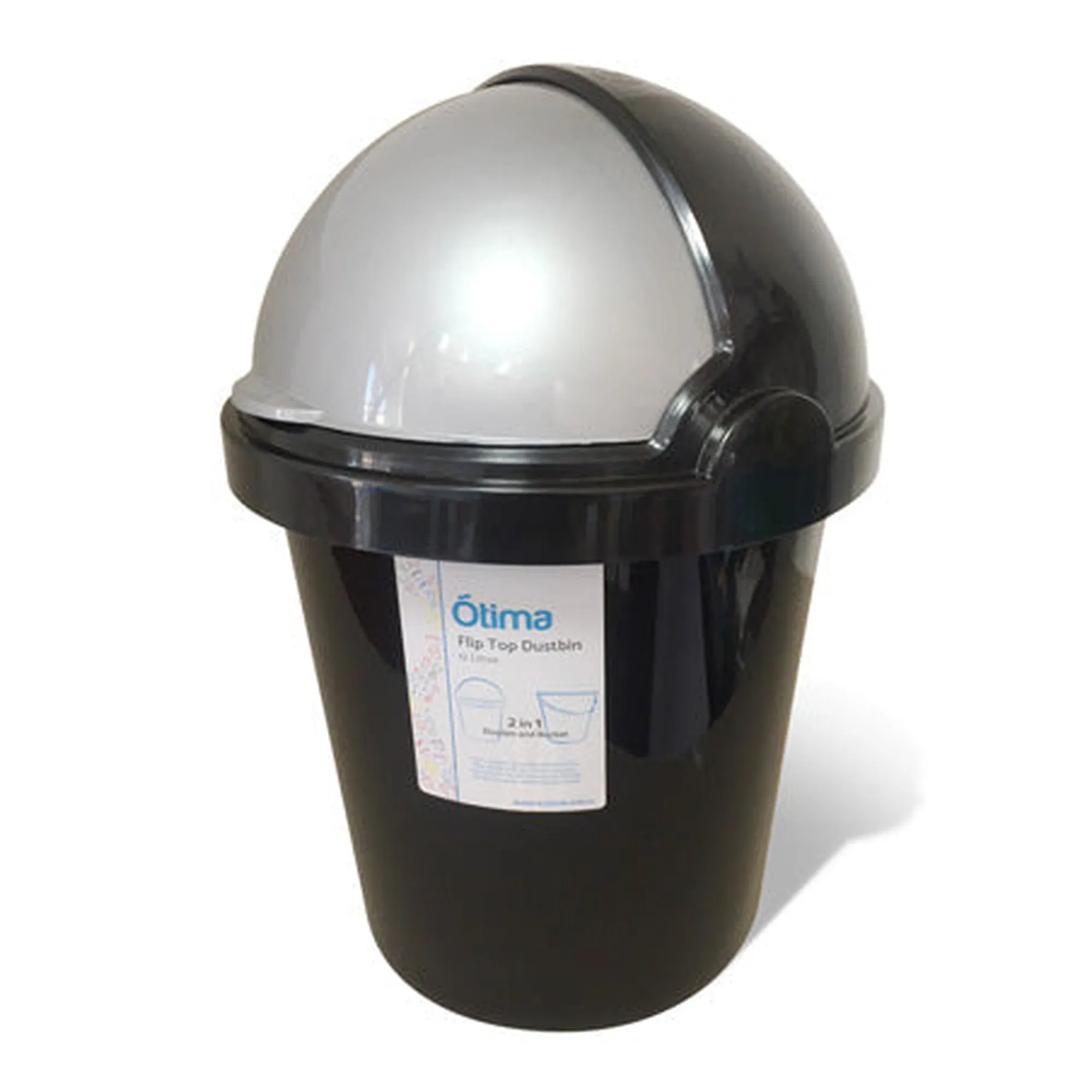 Otima 12L Waste Bin Black with Helmet Flip Top Dome Lid