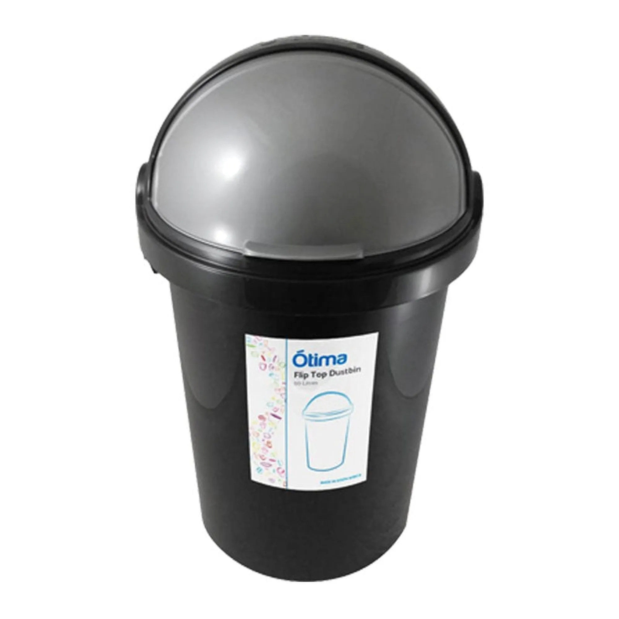 Otima 12L Waste Bin Black with Helmet Flip Top Dome Lid