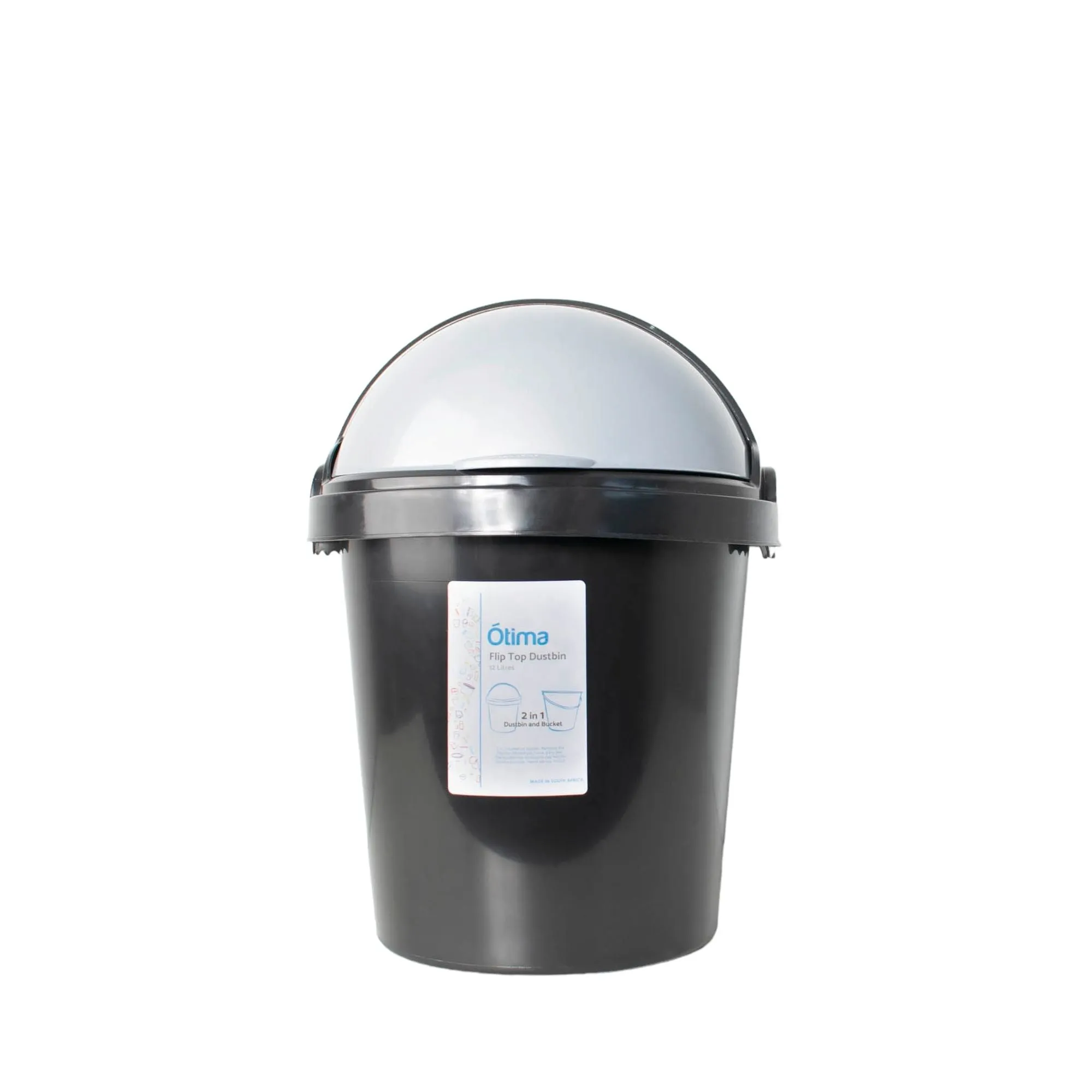 Otima 12L Waste Bin Black with Helmet Flip Top Dome Lid