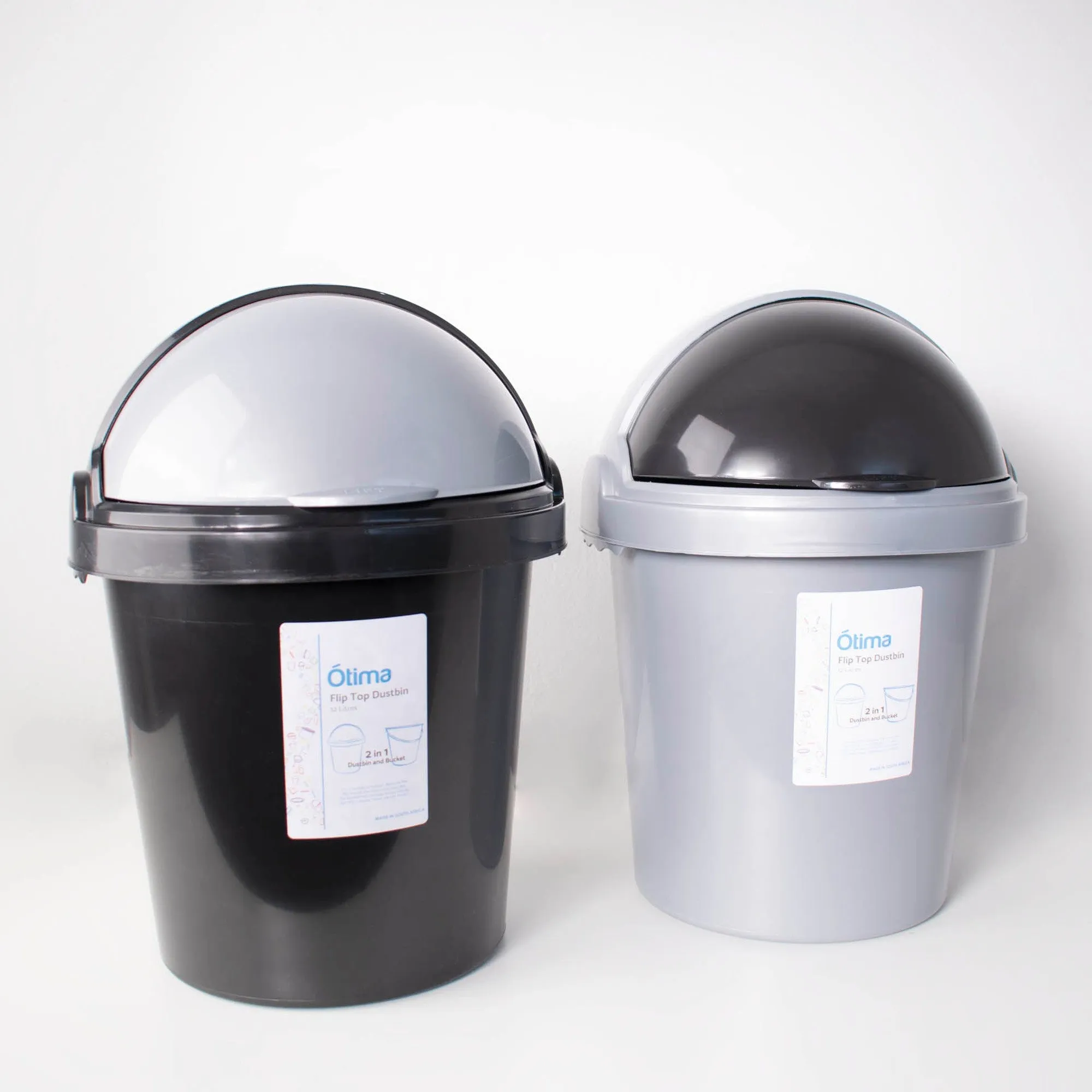 Otima 12L Waste Bin Black with Helmet Flip Top Dome Lid