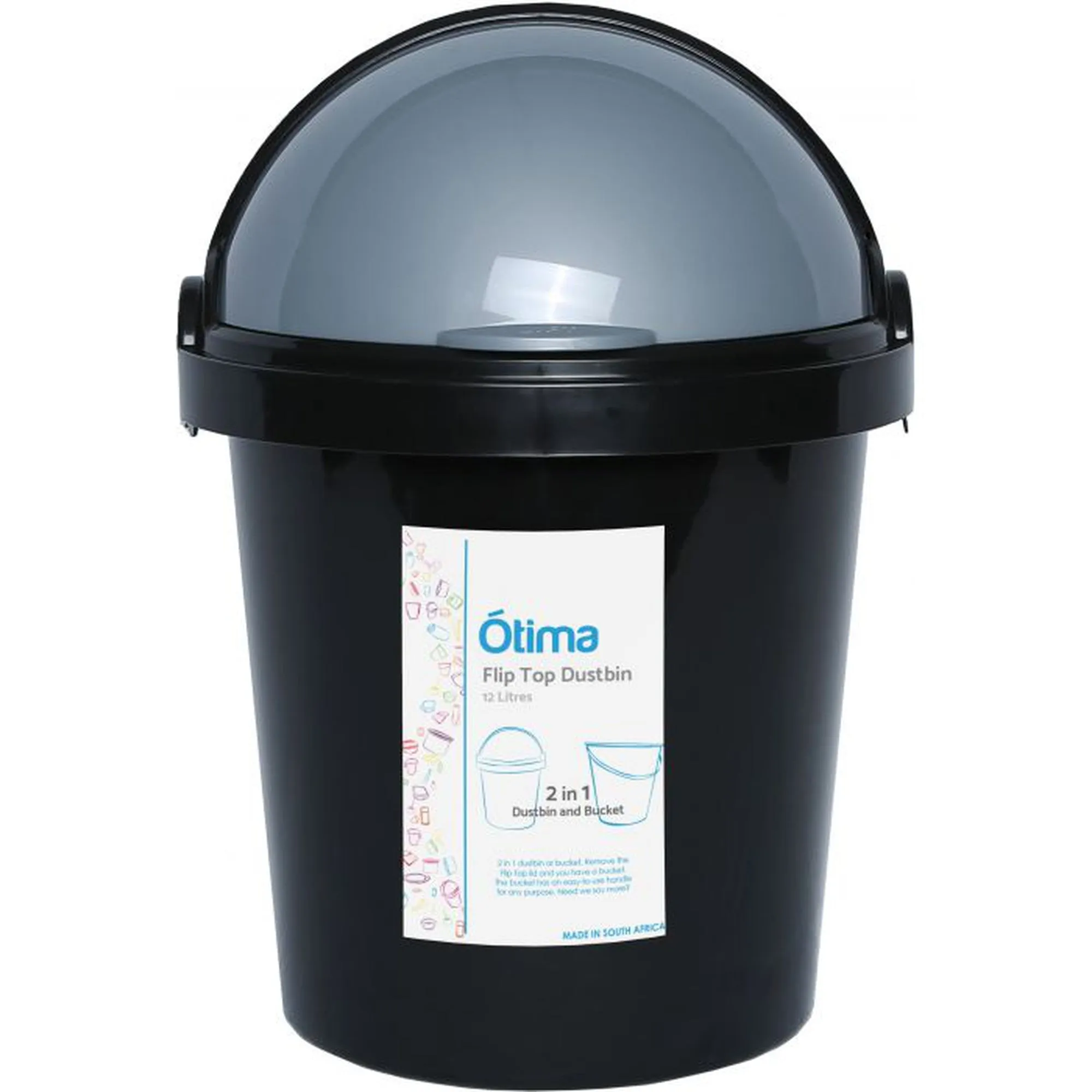 Otima 12L Waste Bin Black with Helmet Flip Top Dome Lid