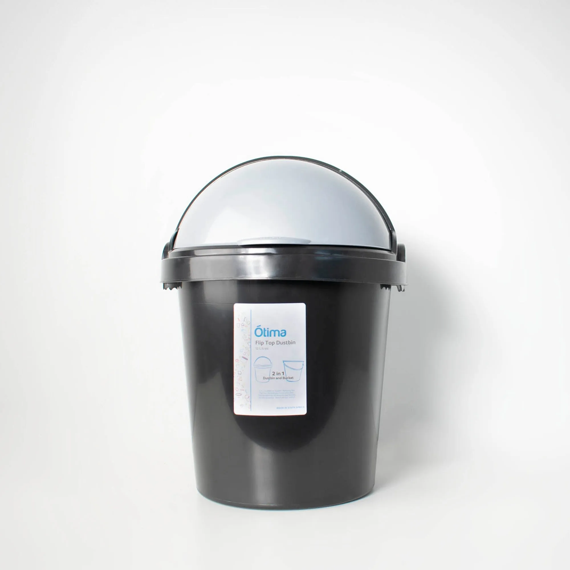 Otima 12L Waste Bin Black with Helmet Flip Top Dome Lid