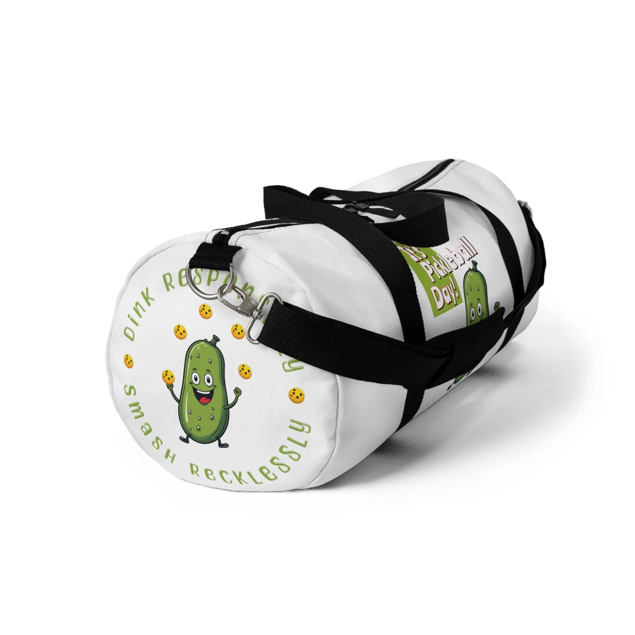 Pickleball Duffle Bag – ‘It’s Pickleball Day’ with Pickle Dude Design, Perfect for Players!