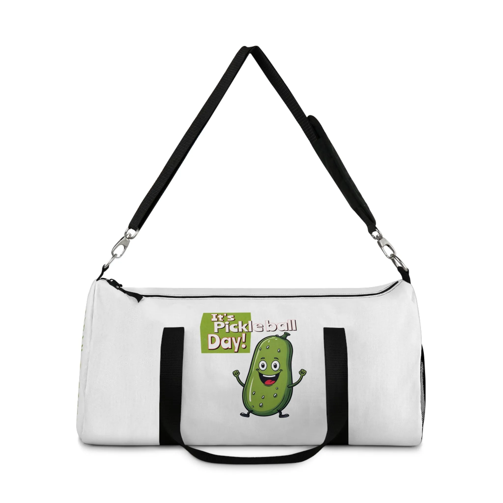 Pickleball Duffle Bag – ‘It’s Pickleball Day’ with Pickle Dude Design, Perfect for Players!