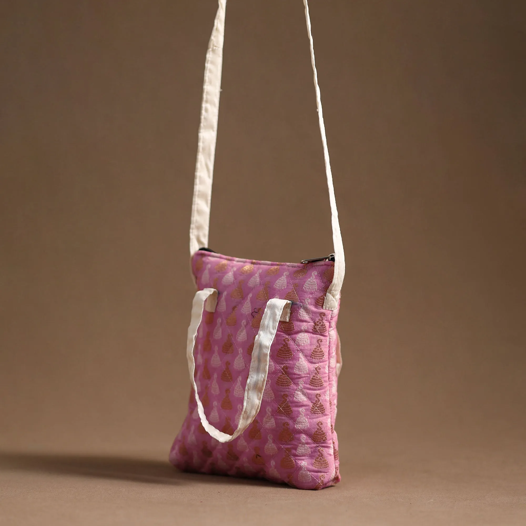 Pink - Handcrafted Quilted Silk Sling Bag 12