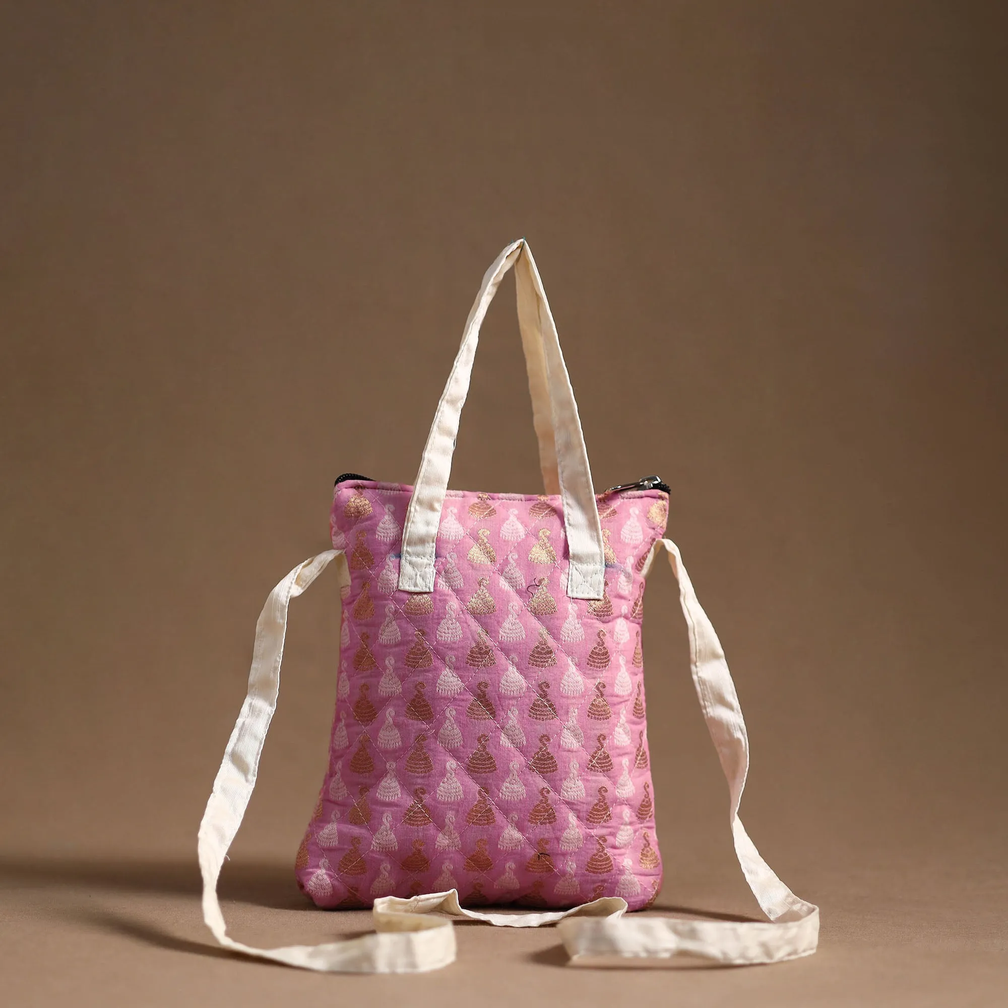 Pink - Handcrafted Quilted Silk Sling Bag 12