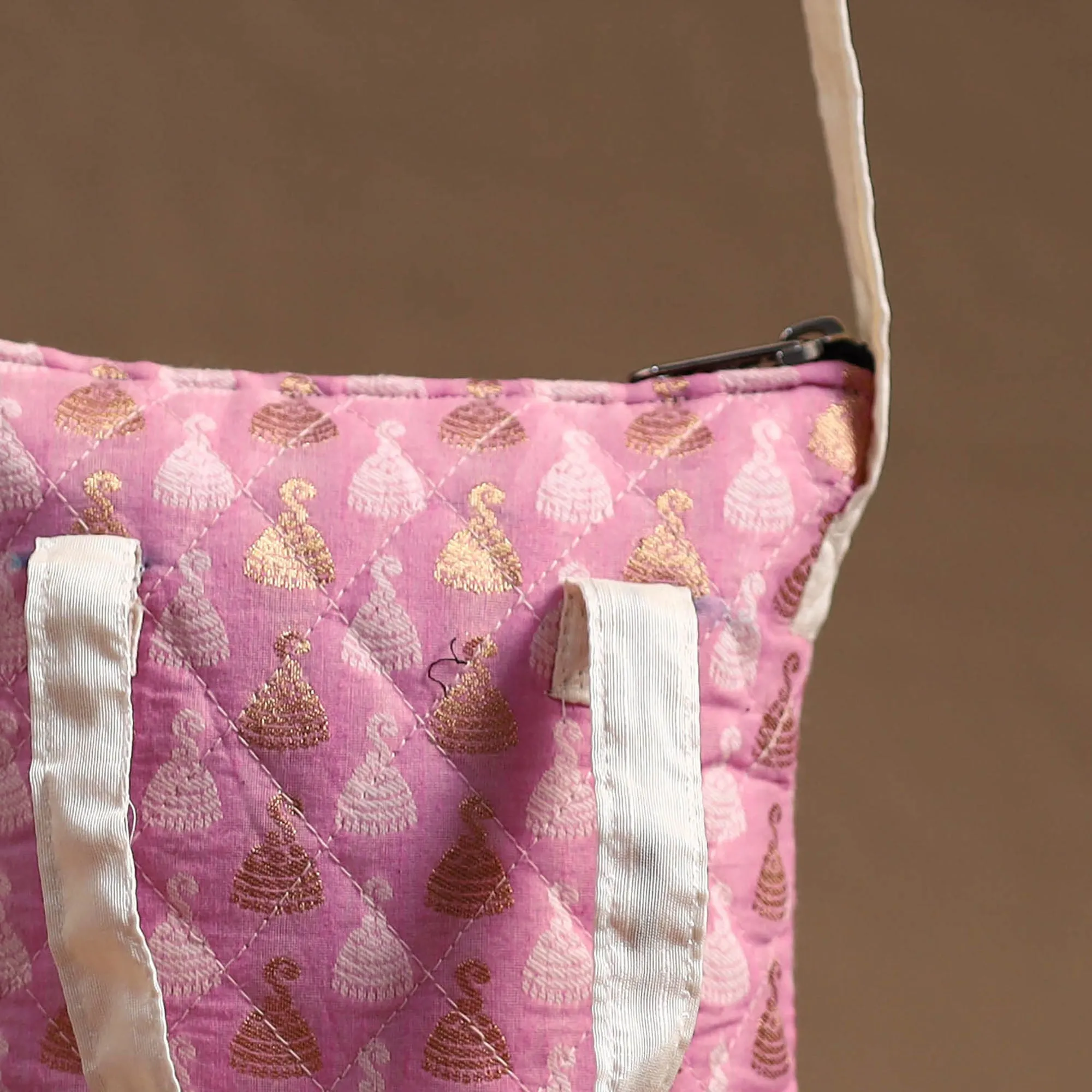 Pink - Handcrafted Quilted Silk Sling Bag 12