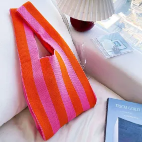 Pink/Orange Knit Shoulder Tote - #422