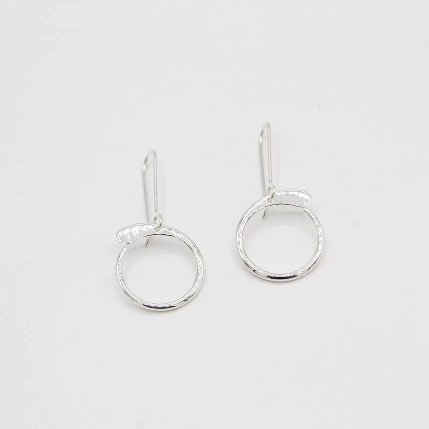 Small Hammered & Smooth Circle on Long Earwires