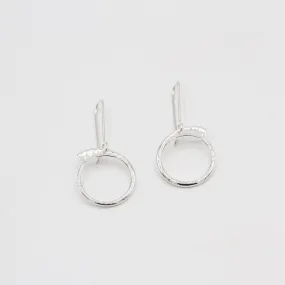 Small Hammered & Smooth Circle on Long Earwires