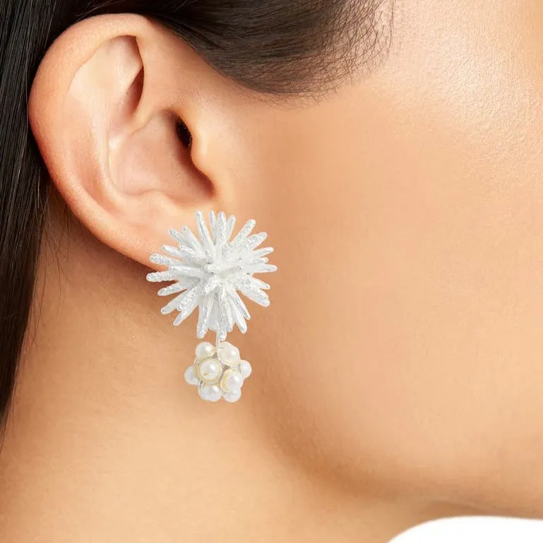 Starburst X Pearl Cluster Clip Earrings