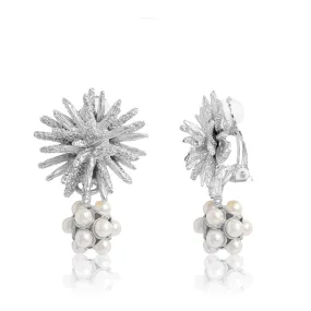 Starburst X Pearl Cluster Clip Earrings