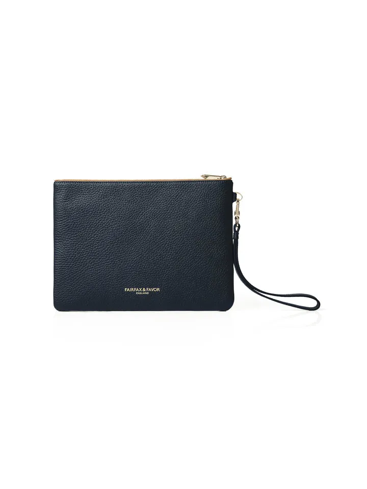 The Highbury Women's Clutch Bag - Tan & Navy Suede