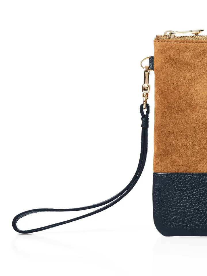 The Highbury Women's Clutch Bag - Tan & Navy Suede