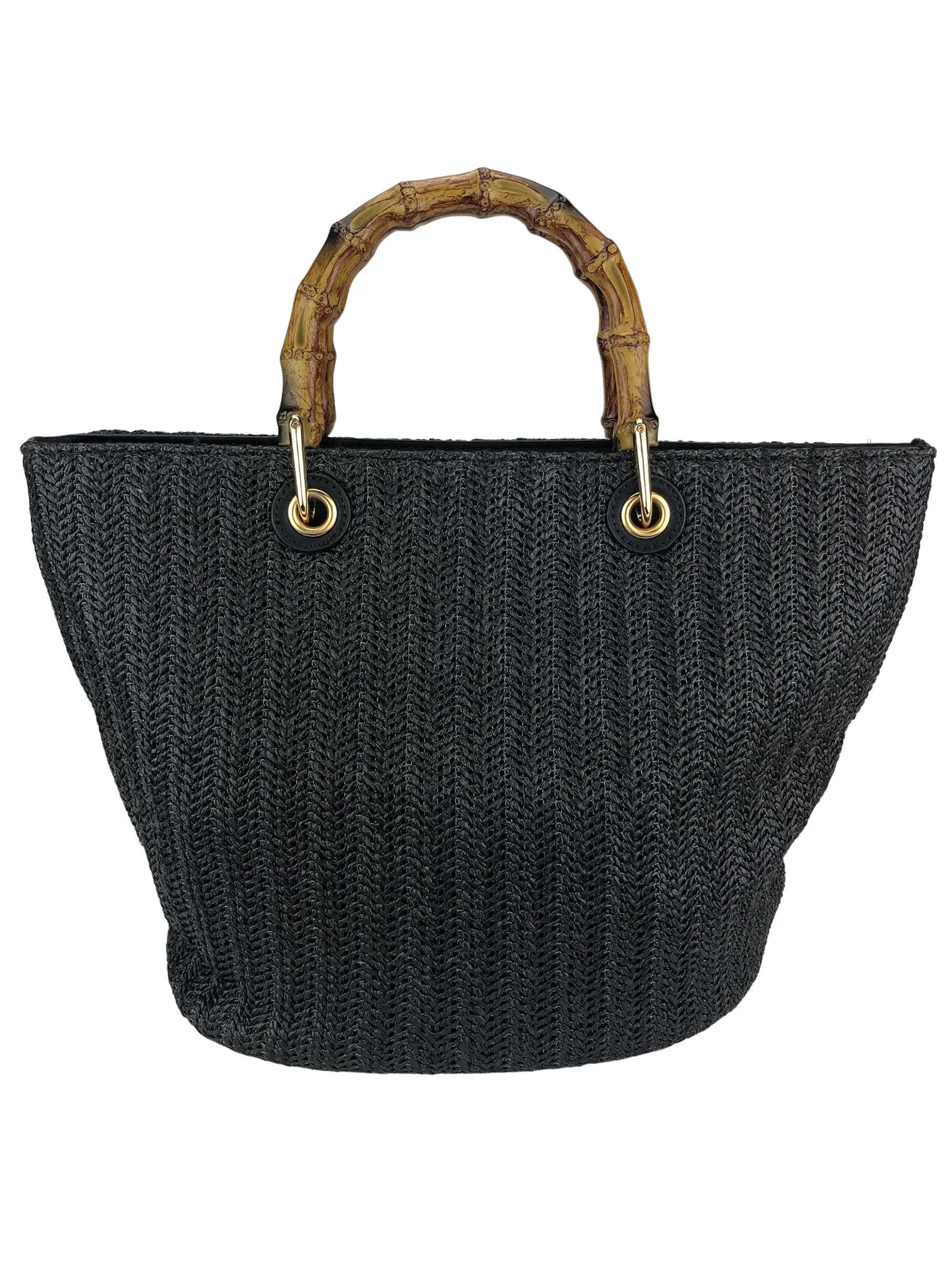 Urban Expressions, Women's Woven Straw Handbag with Cane Handles, Black