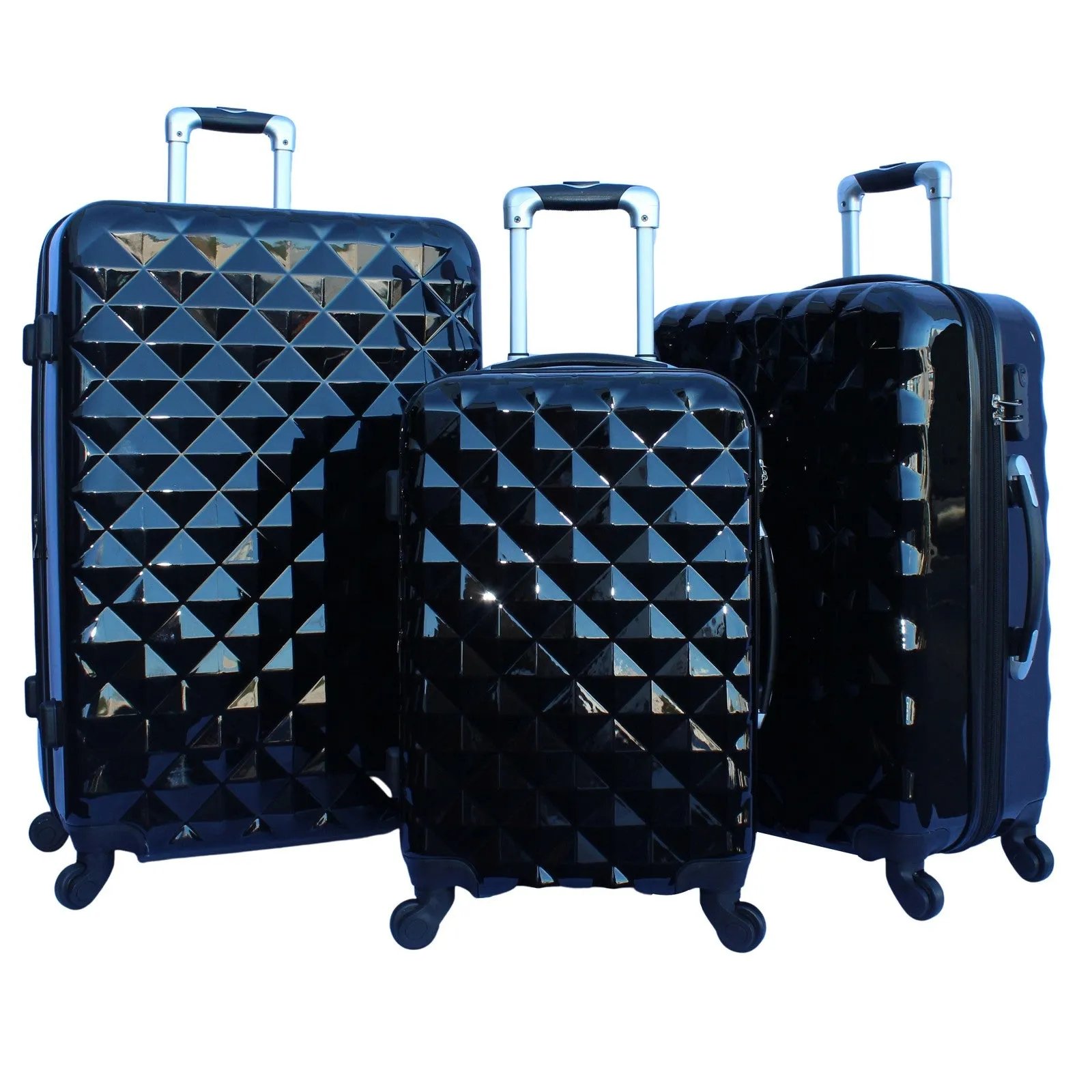 World Traveler Classic Diamond 3-Piece Expandable Spinner Luggage Set - Black